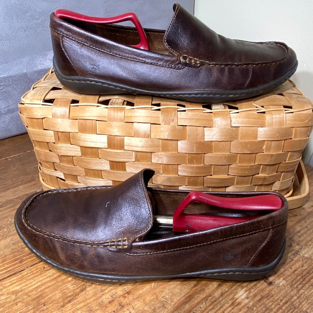 Born Mens Dark Brown Leather Slip On Loafers Driving Mocs Size 10 M